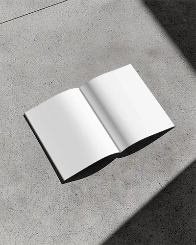 Open Magazine Mockup With Clean Pages On Grainy Floor Background For Showcase