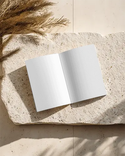 Blank Magazine Mockup On Textured Rock Background With Dried Grass Decoration