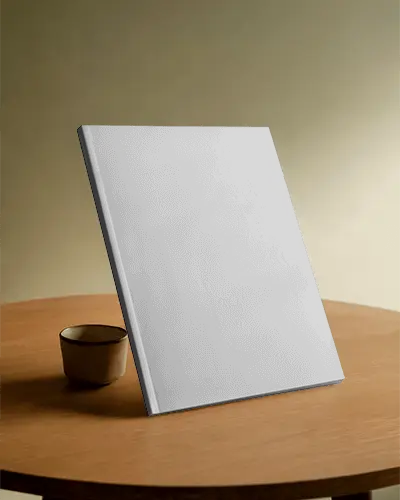 Hardcover Magazine Mockup On Modern Wooden Table With Minimalist Background