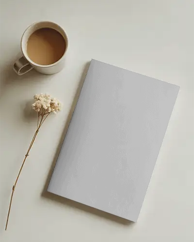 Minimalist Magazine Mockup With Coffee And Dried Flower For Modern Design Presentation