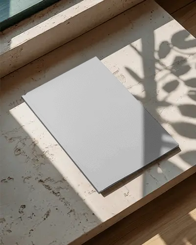 Sleek Minimalist Magazine Mockup Flat Lay Natural Light Shadow Modern Design Prototype