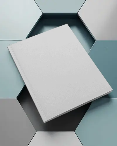 Hardcover Magazine Mockup On Hexagonal Modern Surface Presentation For Design Showcase