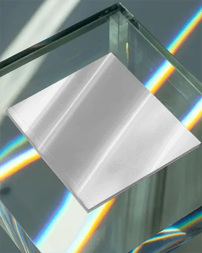 Premium Square Magazine Mockup On Transparent Prism With Light Reflection And Rainbow