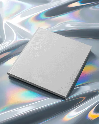 Hardcover Magazine Mockup Square Layout On Reflective Surface For Showcasing Designs