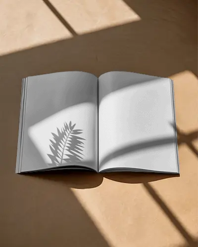 Flat Lay Magazine Mockup Showing Empty Spread With Artistic Shadow For Clean Layout