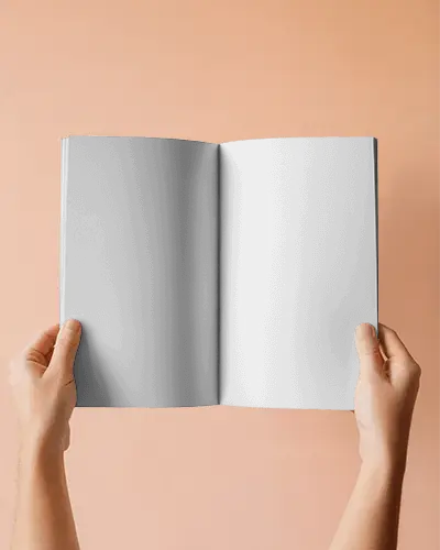 Person Holding Open Blank Magazine Mockup Flat Lay Minimalist Style Design