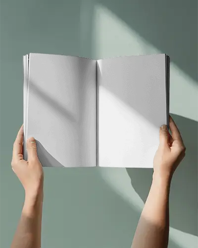 Realistic Magazine Mockup With Empty Pages In Hands For Print Design Preview