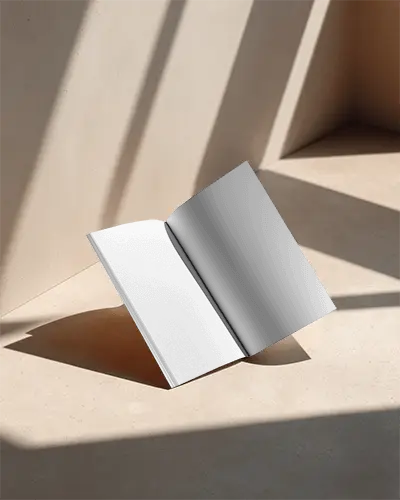 Minimalistic Open Magazine Mockup On Matte Textured Surface With Natural Light Shadows