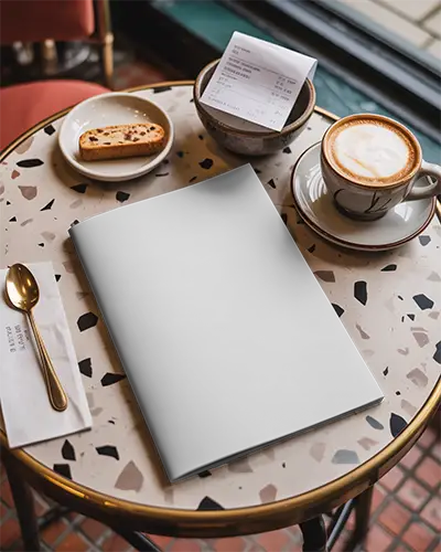 Clean Magazine Mockup Fabricated For Cafe Environment Showcasing Print Layout Design
