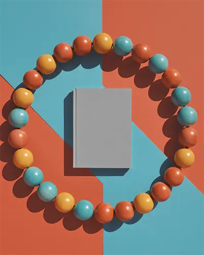Minimalistic Hardcover Magazine Mockup With Geometric Background And Circular Beaded Frame