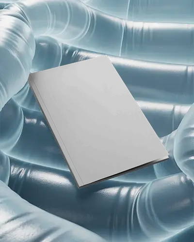 Futuristic Fluid Background Magazine Mockup With Blank Cover Floating In Soft Blue Organic Textures