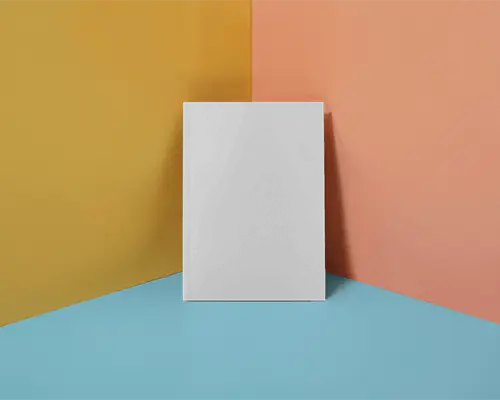 Color Block Studio Magazine Mockup Standing Upright With Bold Pastel Geometric Background