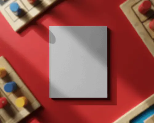 Overhead Red Surface Square Magazine Mockup With Vintage Controls High Contrast Editorial Look