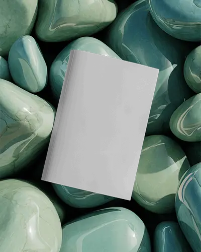 A4 Magazine Mockup Over Polished Green Stones Natural Premium Background