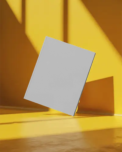 Cinematic Yellow Studio Magazine Mockup Floating With Sharp Shadows Modern Art Direction