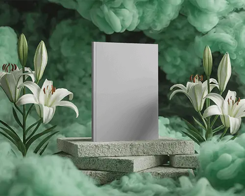 Floral Smoke Studio Magazine Mockup On Stone Pedestal With Cinematic Green Atmosphere Style