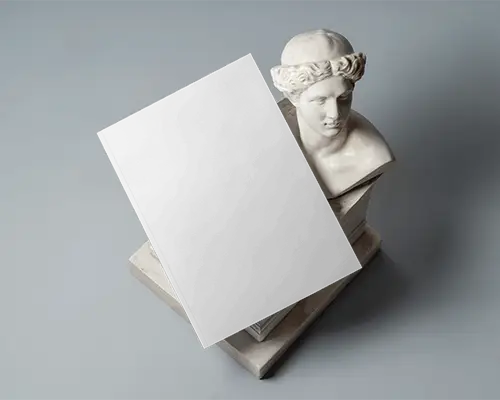 Minimal Marble Bust Magazine Mockup Angled On Classical Sculpture With Soft Gallery Lighting