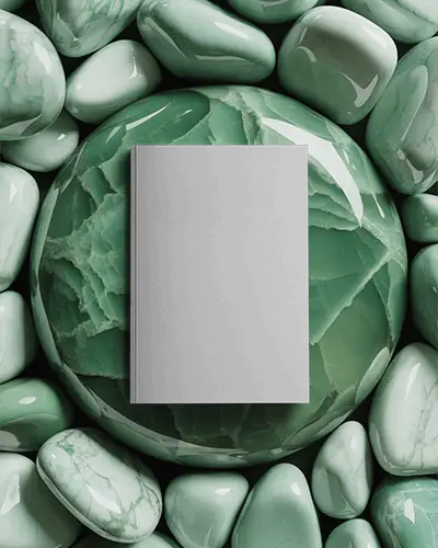 Top View Green Stone Texture Magazine Mockup Framed By Polished Natural Jade Elements