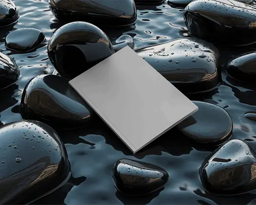 Dark Water Stone Magazine Mockup Floating On Wet Black Pebbles Cinematic Luxury Mood
