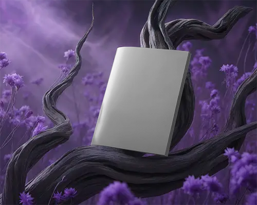 Magazine Mockup With Curved Cover On Twisted Tree Branch In Flower Field Background