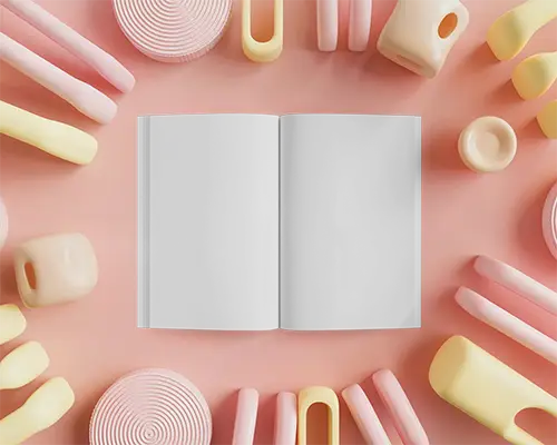 Creative Magazine Mockup With Empty Pages And Abstract Shapes Background For Showcase