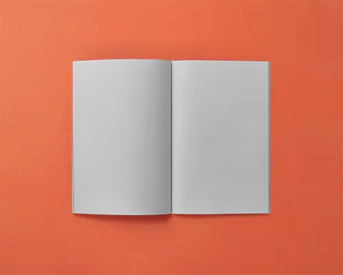 Open Magazine Mockup On A Solid Background For Design Presentation Or Print Layout Display