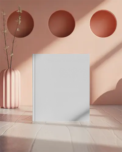 Sleek Stylish Magazine Mockup Positioned On Wooden Surface With Artistic Shadow Play