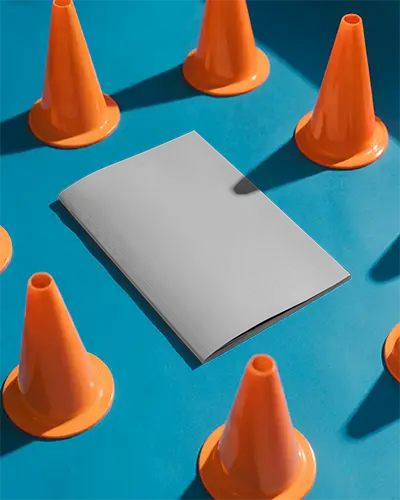 Modern Magazine Mockup With Matte Cover Surrounded By Cones For Creative Marketplace