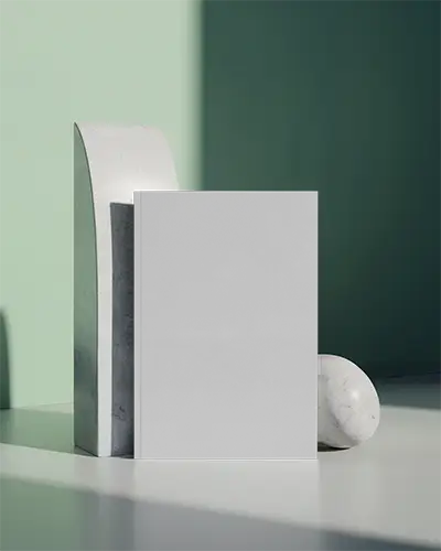 Modern Minimalist Magazine Mockup With Stone Abstract Shapes And Soft Light Shadow Effects