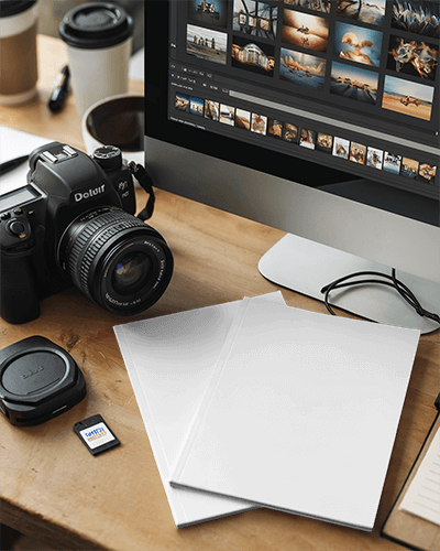 Luxury Magazine Mockup Stylish Publication On Wooden Desk With Camera Gear
