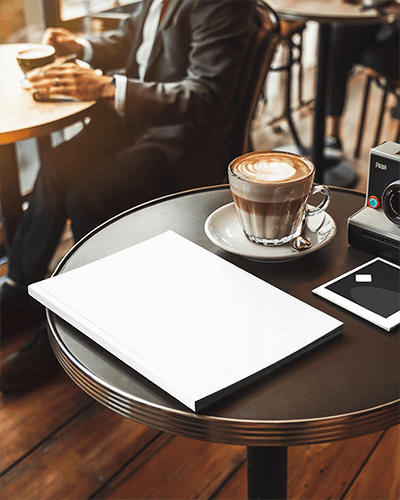 Cafe Table Magazine Mockup Stylish Editorial Design Beside Latte And Vintage Camera