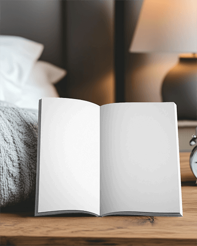 Artistic Fashion Magazine Mockup Bold Portrait Layout On Bedside Table In Moody Ambience