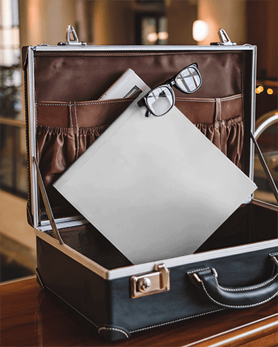 Elite Business Magazine Mockup Stylish Publication In Executive Leather Case With Accessories