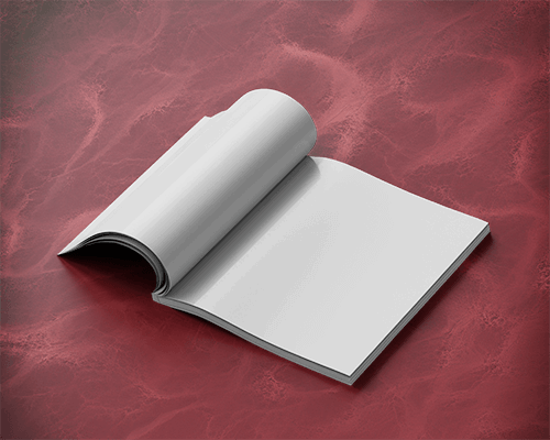 Folded Magazine Mockup Showcasing Inner Pages On Rich Red Surface