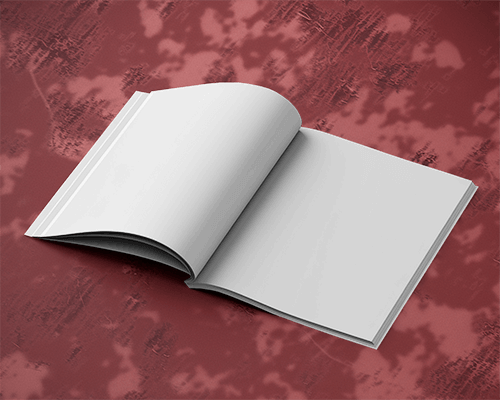Open Magazine Mockup With Custom Design On Textured Red Background