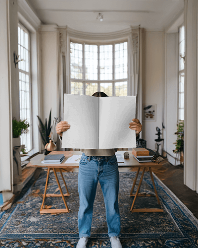 Library Study Magazine Mockup Reader With Vintage Backdrop And Books