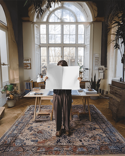 Bright Study Magazine Mockup Sunlit Library Space Modern Design