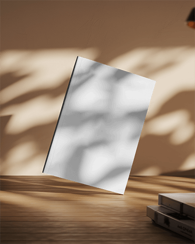 Floating Book Mockup With Shadows On Wooden Surface In Warm Light