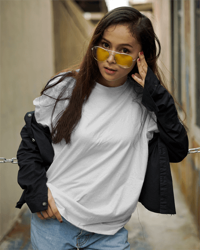 Woman With Sunglasses And Tshirt Mockup