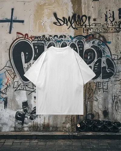 Back View White Boxy Tshirt Mockup Hanging On Graffiti Covered Wall