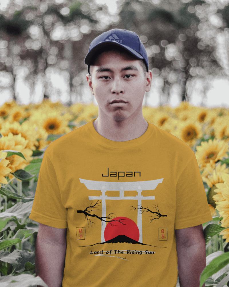 Man Tshirt Mockup Standing In Sunflower Garden
