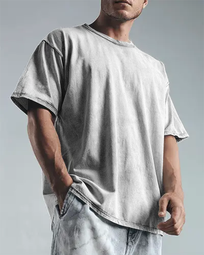 White Acid Wash Tshirt Mockup Male Model Hand In Pocket Casual Urban Style Your Design Here Template