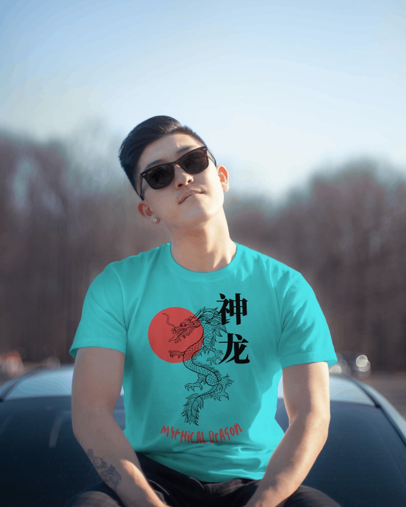 Asian Model Tshirt Mockup Sitting On Car