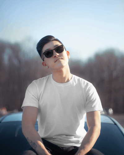 Asian Model Tshirt Mockup Sitting On Car