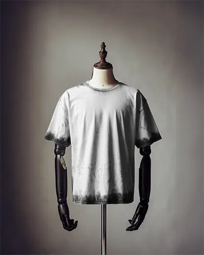 Front View Acid Wash Tshirt Mockup On Vintage Mannequin Dark Gradient Style