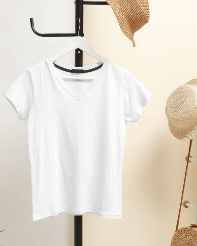 Vneck Tshirt Mockup Hanging On Display