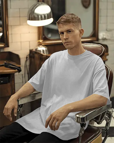 Barbershop Chair Tshirt Mockup Male Model In Retro Salon Interior