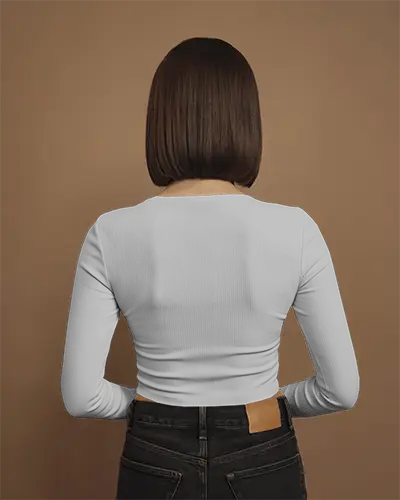 Back View Long Sleeve Tshirt Mockup Woman In White T Shirt Against Brown 01108