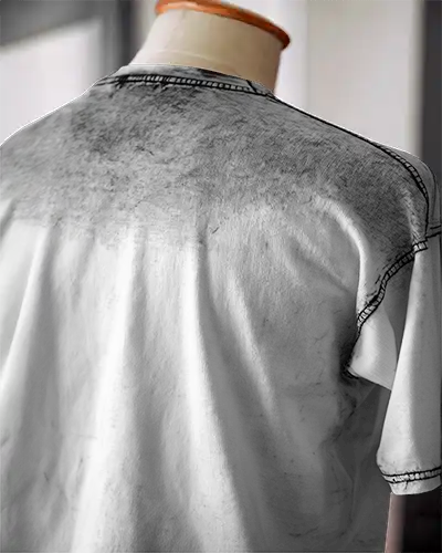 Back View Acid Wash Tshirt Mockup On Mannequin With Heavy Fade And Stitch Detail