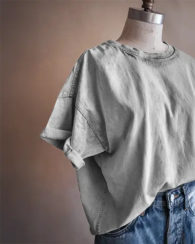 Front View Female Acid Wash Tshirt Mockup On Mannequin With Rolled Sleeves